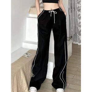 Y2K Baggy Pants with Contrast Binding & Drawstring Waist